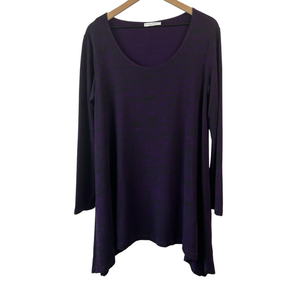 Bryn Walker Women Top Small Purple Black Tunic Lagenlook‎ Oversized Stretch